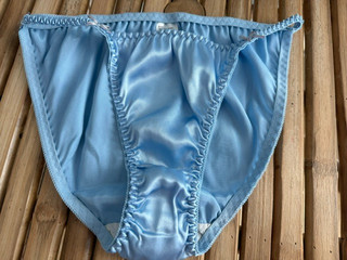 VINTAGE BLUE SATIN STRING BIKINI PANTIES w/ BOWS sz XL