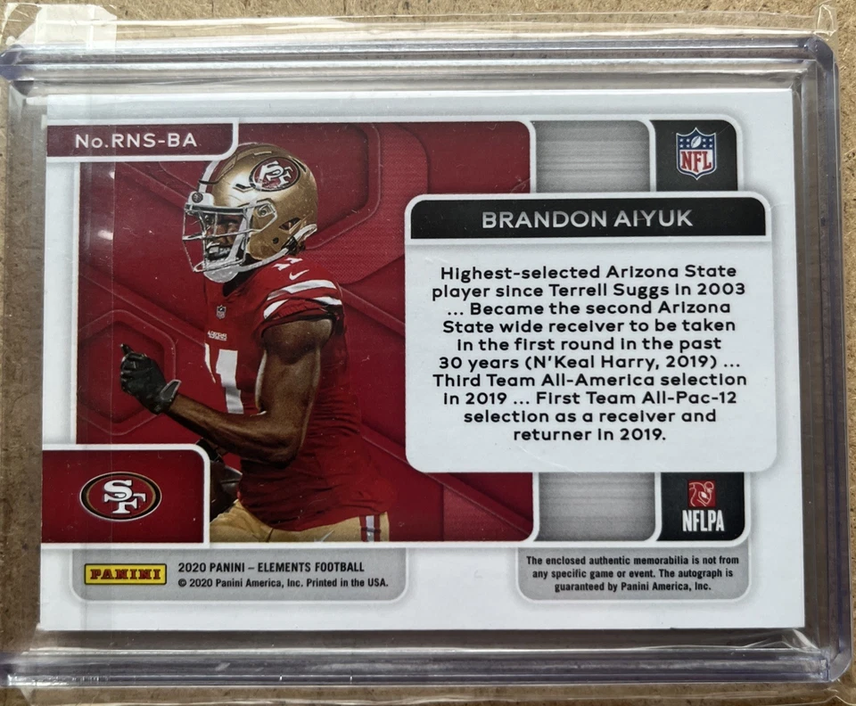 2020 PANINI ELEMENTS NEON SIGNS Gold AUTO #RNS-BA Brandon Aiyuk RC #01/25 🔥 - Image 2 of 2