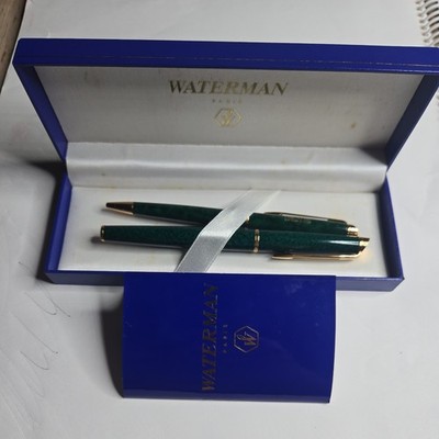 (2) Green  Marbled Waterman Hemisphere Ballpoint Pen 