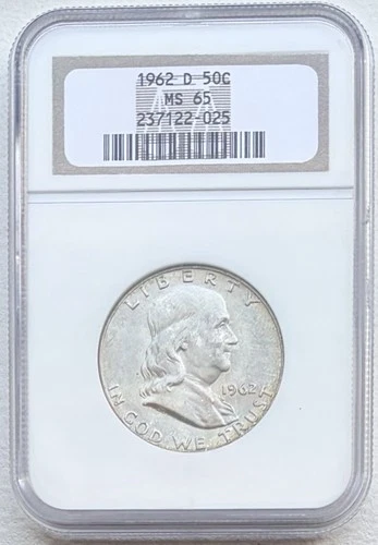 1962 D Franklin Silver Half Dollar 50c Coin Graded MS65 By NGC