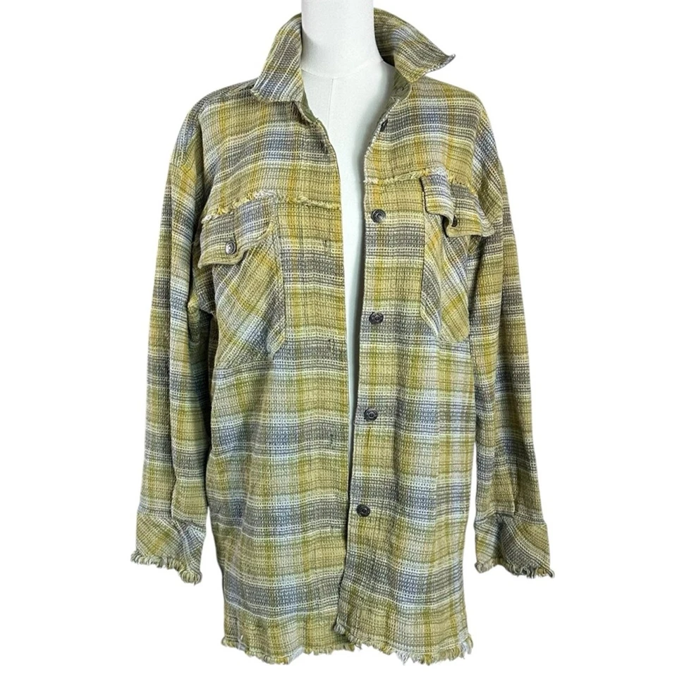 Free People Grunge Años 90 Anneli Camisa a Cuadros Chaqueta Cabaña Musgo Jardín Talla XL Foto 4 de 4