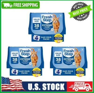 3 Packs of 4 - Fresh Step Extreme Clump Multi-Cat Litter Febreze, 38 lb