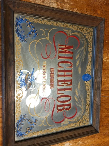 Vintage Anheuser-Busch Michelob Beer Wood Framed Mirror Sign 14" x 11"
