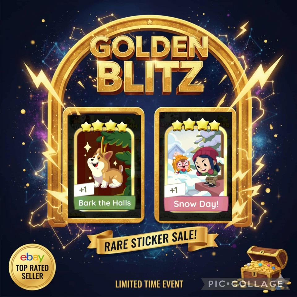 ๐ซ Mono_poly Go Golden Blitz Stickers 4โญ Bark the Halls S16 / Snow Day S18 Fast - Image 2 of 2