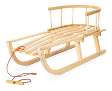 Holzschlitten aus Buchenholz mit Rückenlehne & Zugseil Stabiler Kinderschlitten