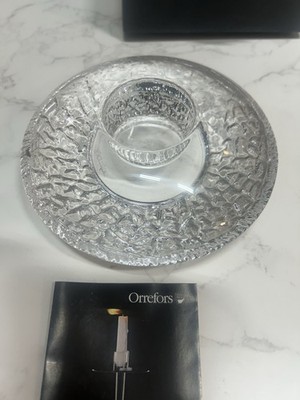 ORREFORS SWEDEN Discus Crystal Votive Candle Holder Lars Hellsten Design 