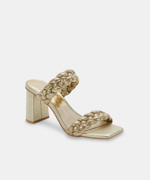 Dolce Vita Paily Braided Chunky Heel Sandals Light Gold Metallic Stella  Suede