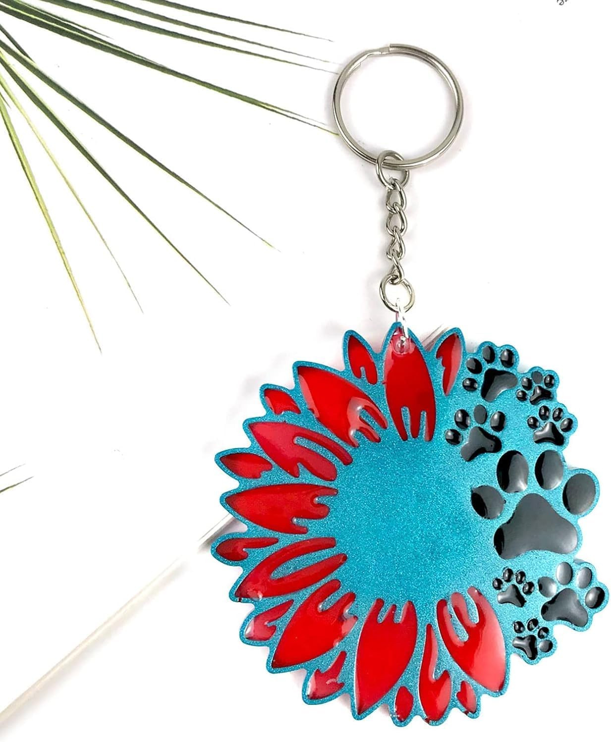 Sunflower Dog Paw Keychain Silicone Molds,Epoxy Resin Molds Shiny Glossy Silicon