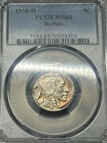 1938 D Buffalo Nickel PCGS MS65  Colorfully Toned Toning Gem Great Eye Appeal