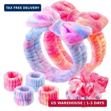 WSYUB Spa Headband and Wristband Set with Hair Scrunchies, Face Wash Headbands,