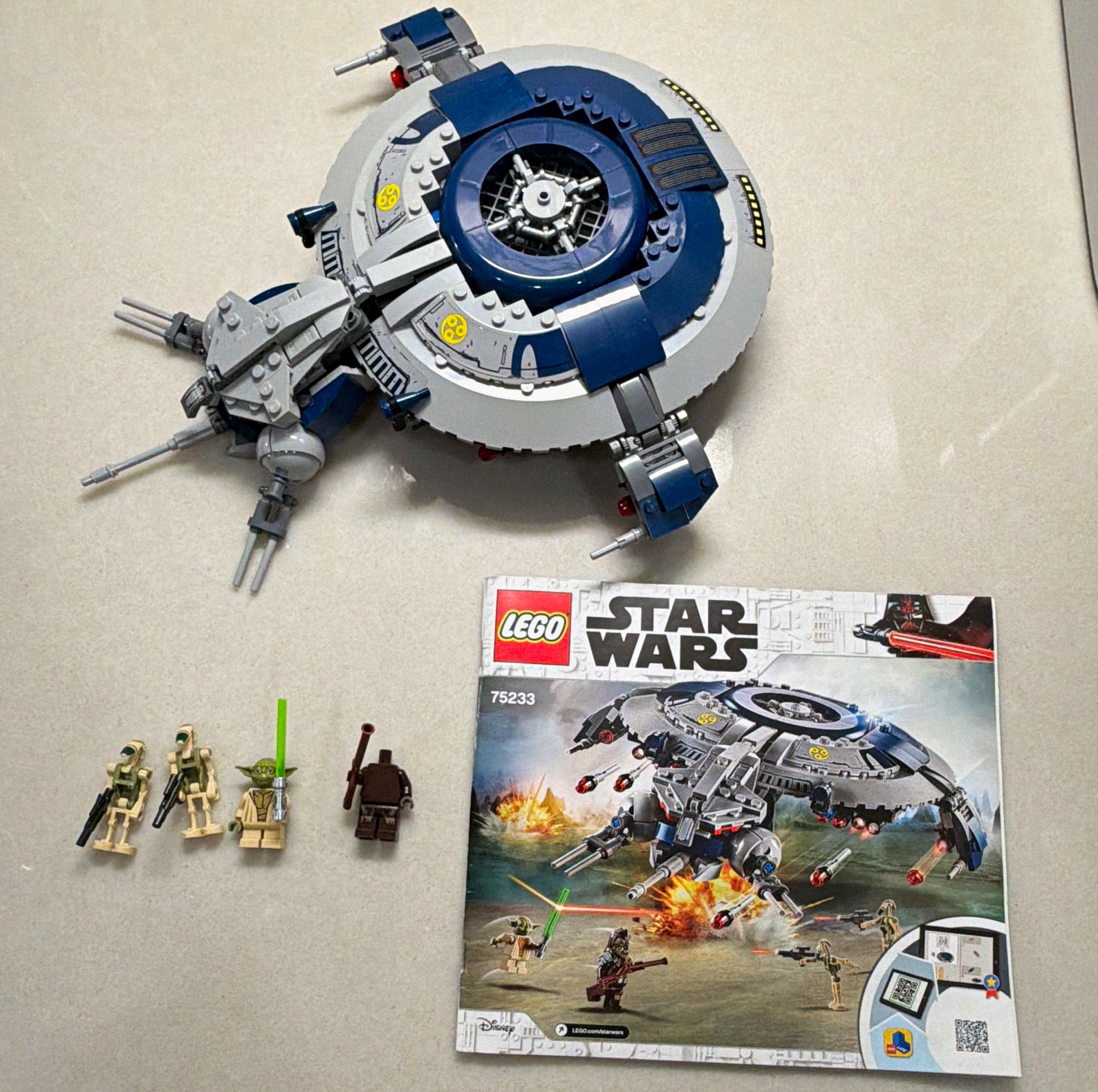 LEGO Star Wars 75233 Droid Gunship Complete except Tarful head piece