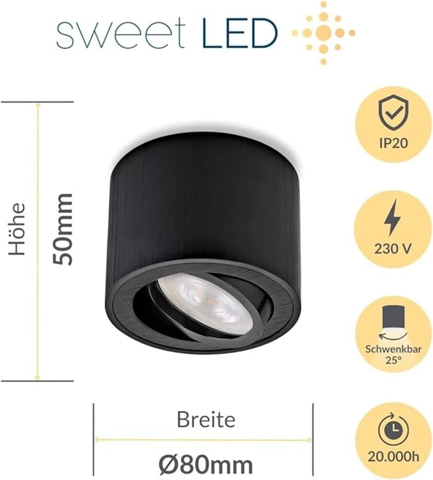 4x LED surface-mounted spotlight warm white 5W surface-mounted light spot ceiling lamp 230V - Image 2 of 4