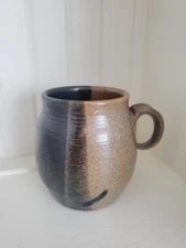 Hand Thrown Studio Art Pottery Mug Signed Brown Black Rustic Artisan Earthenware