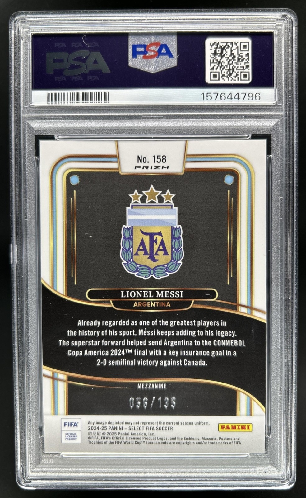 2024-25 Panini Select FIFA Lionel Messi Mezzanine Camo #/135 Argentina PSA 9 view 2
