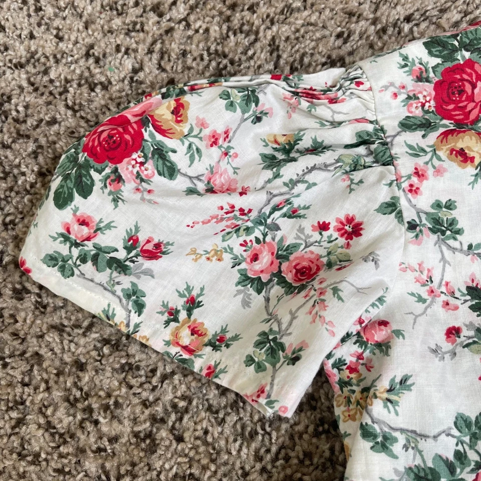 Vintage Handmade Girls Floral Circle Dress 3 Rose Puff Sleeve Cottagecore - Image 3 of 4