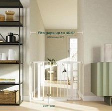 Cumbor 30-40.6" Baby Gate for Stairs  Doorways White Auto Close Dual Lock Gate