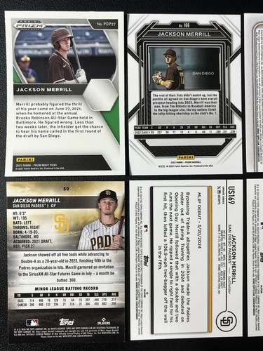 Lote de 6 tarjetas de béisbol Jackson Merrill San Diego Padres novato RC, Prizm y más - Imagen 5 de 6