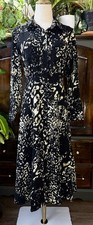 Sz S M Black Leopard Button Down Up Short Dress Long Sleeves Black Full A Line