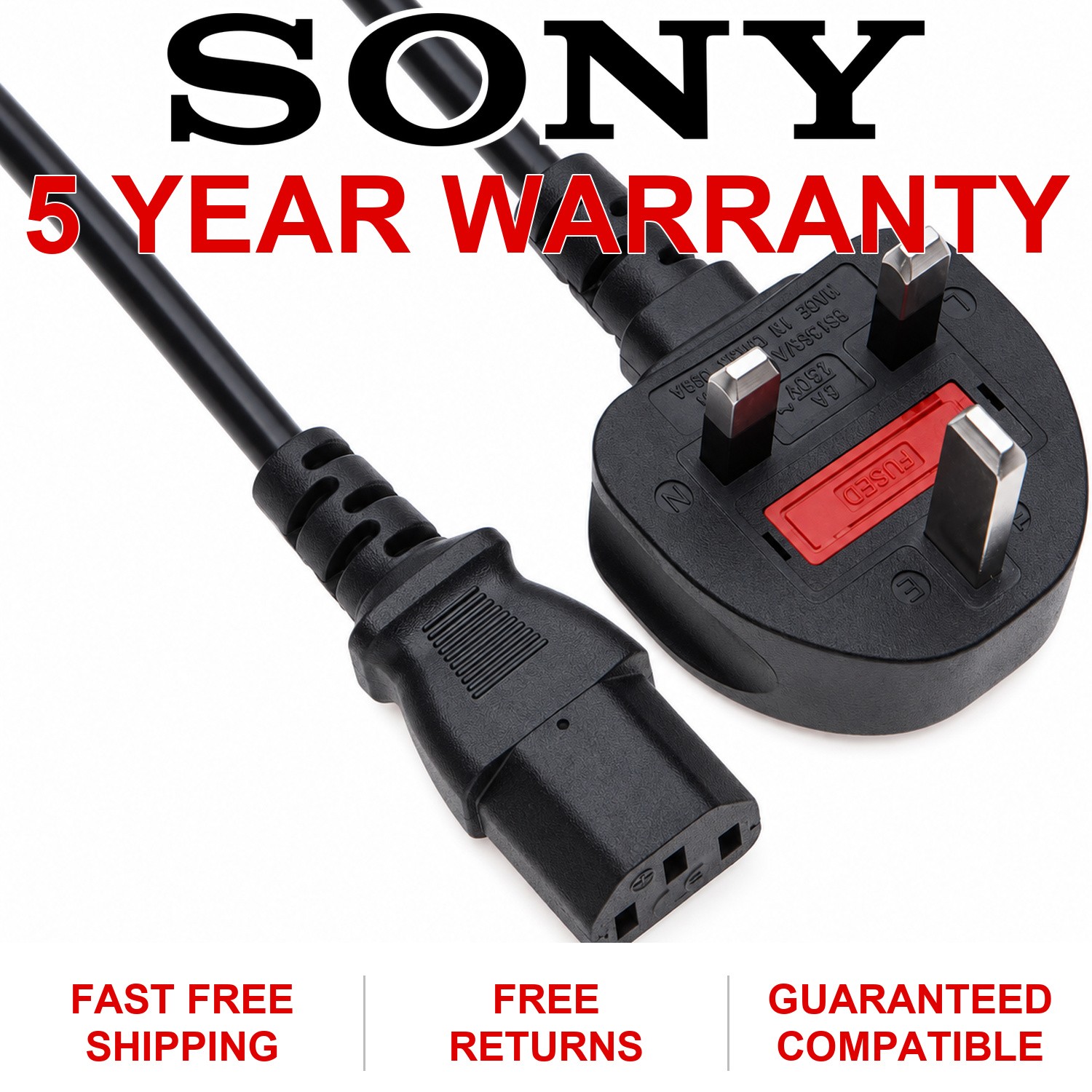For Sony Bravia KDL-52XBR4 Mains Power Cable Lead UK Plug 0.5m 2m 3m 5m