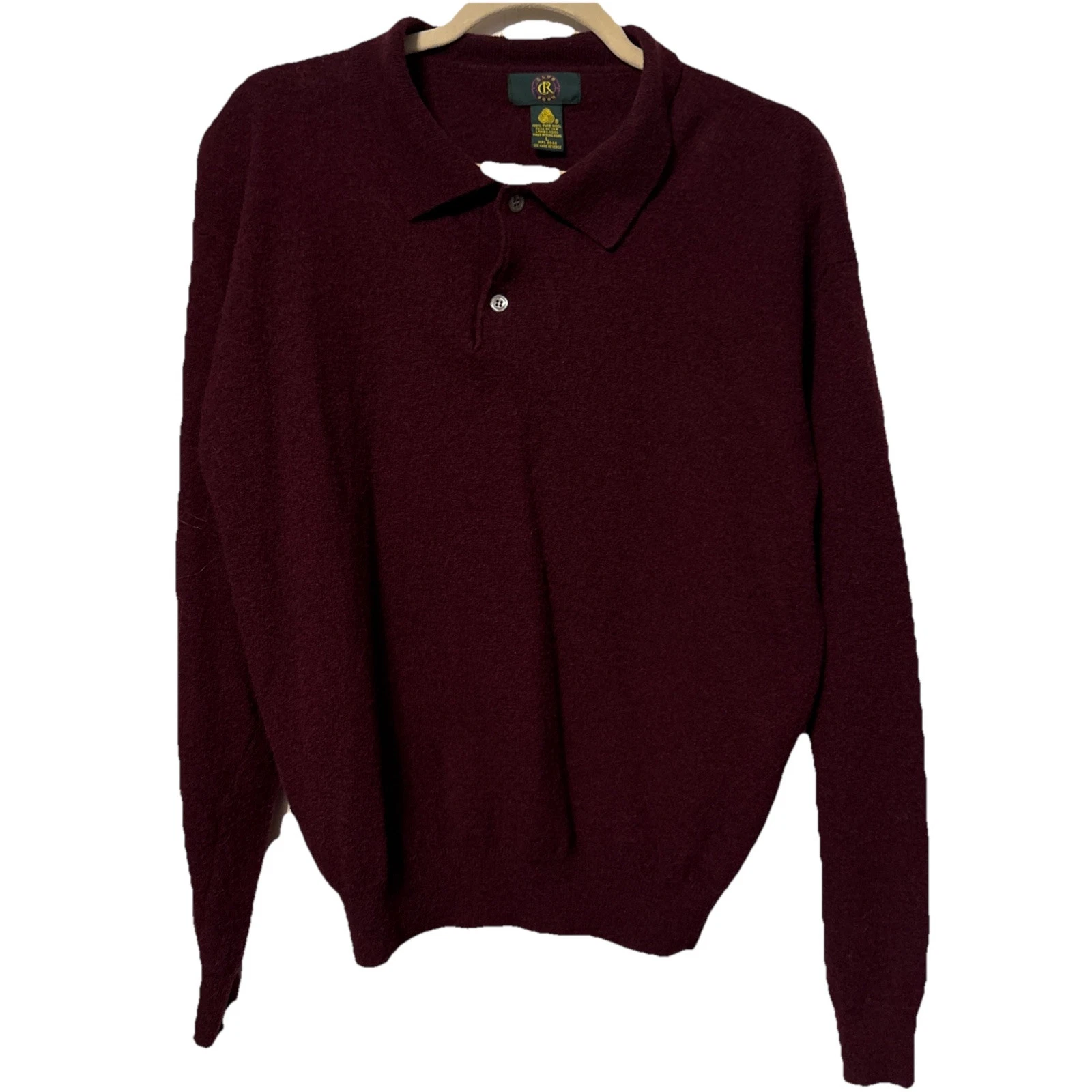 Club Room Burgundy Lamb Wool 1/4 Button Large Lightweight Pullover Sweater READ