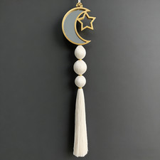 White Moon Star Macrame Wall Hanging Boho Tas...