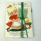 Vintage Hallmark Christmas Card Cute Girl And Doll With Yarn Craft Unused