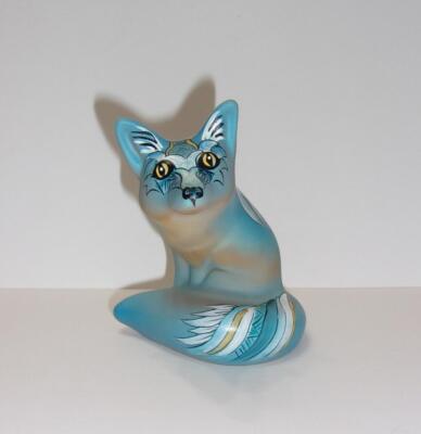 Fenton Glass Rare Caramel Turquoise Stylized Feather Fox Figurine