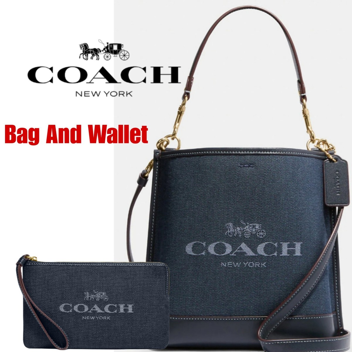 Coach Mollie Bucket Bag 22 With Coach/ Gold/Denim Multi And Wallet