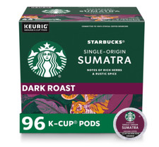 Starbucks K-Cup Coffee Pods, Dark Roast Coffee, Sumatra for Keurig Brewers, 100