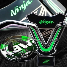 Ninja Logo 3D Gas Tank Pad+ Fuel Cap Cover Sticker ZX-6R/10R/14R/650/Z1000 Green