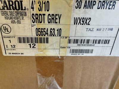 Carol NIB 30A 4' 3 Wire Dryer Pigtail See Pics #G24