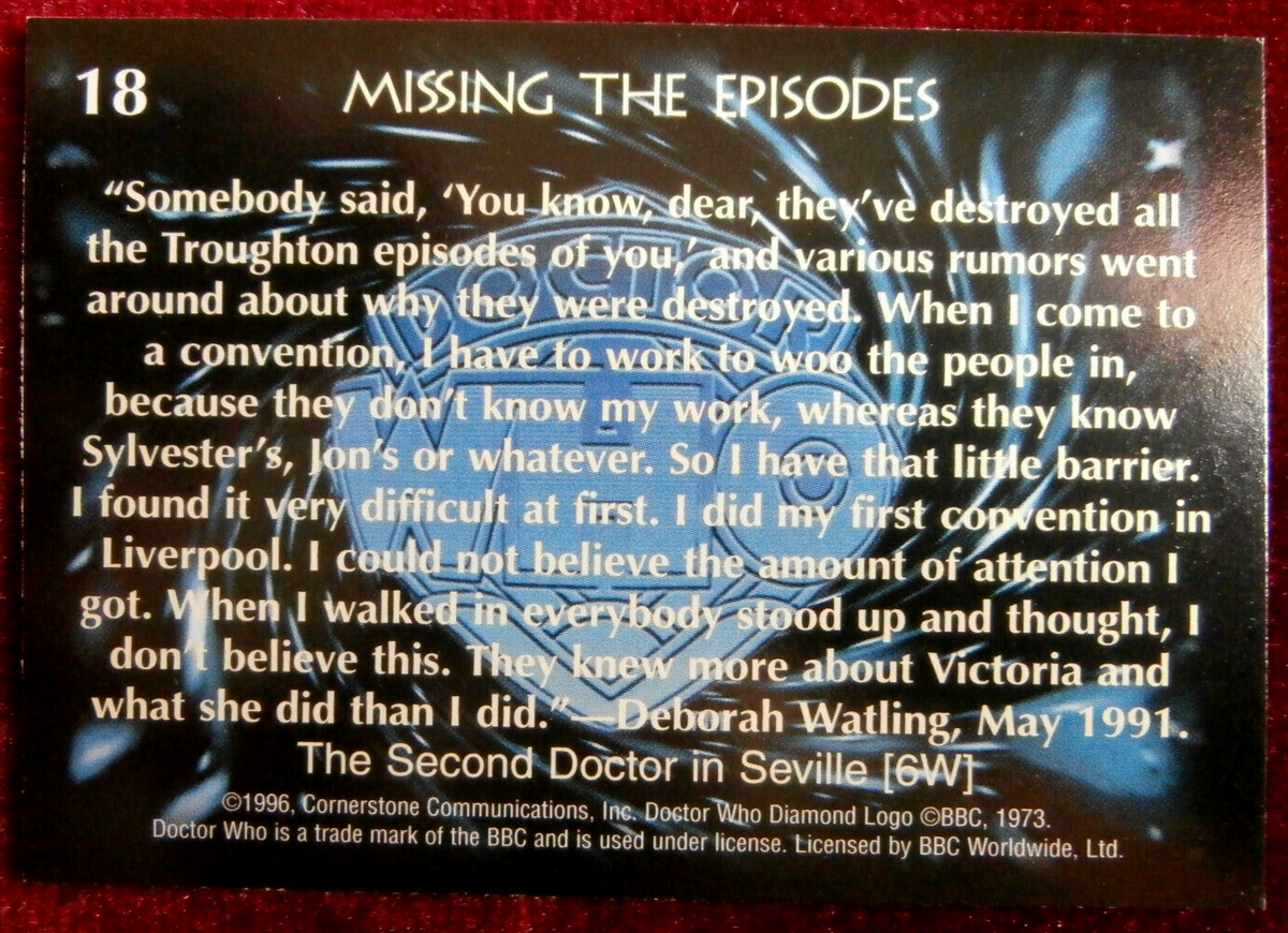 DR WHO Card #18 Missing The Episodes Cornerstone Series