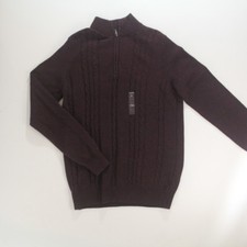 Van Heusen Mockneck 1/4 Zip Sweater Men's Size Small Pinot Noir Heather 68 NEW