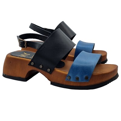 Low Clogs Two-Tone Leather Straps And Belt - Made In Italy - MY213 NAVY