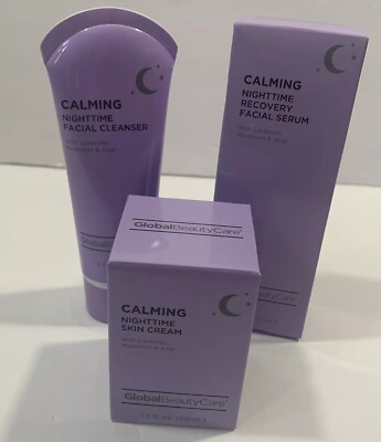 Global Beauty Care Calming Nighttime Skin Cream, Recovery, Cleanser Set New