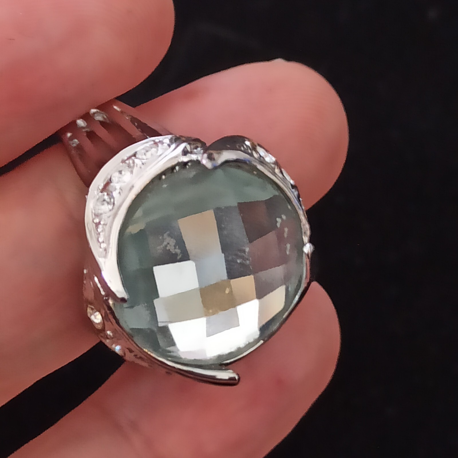 Clear Crystal Ring Faceted Statement Vintage Sign… - image 11