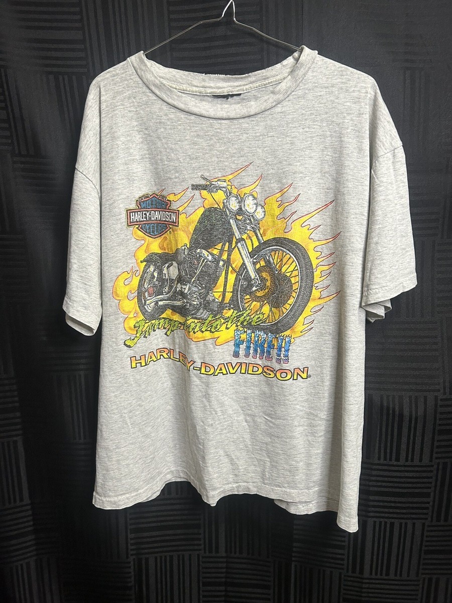 Vintage 90s Harley Davidson Jump Into The Fire Flaming Bike