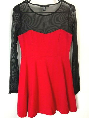 Forever 21 Para Mujer De Talla M Rojo y Negro vestido manga larga superior  transparente | eBay