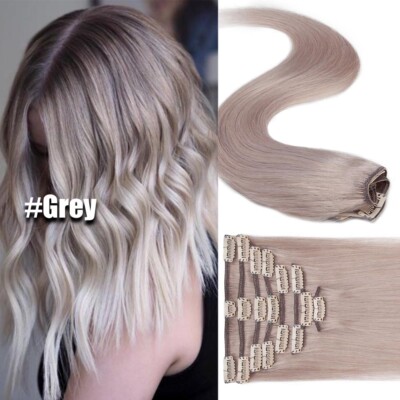 Brunette 100% Human Hair Clip In Real Human Remy Hair Extensions Full Head 8 PCS