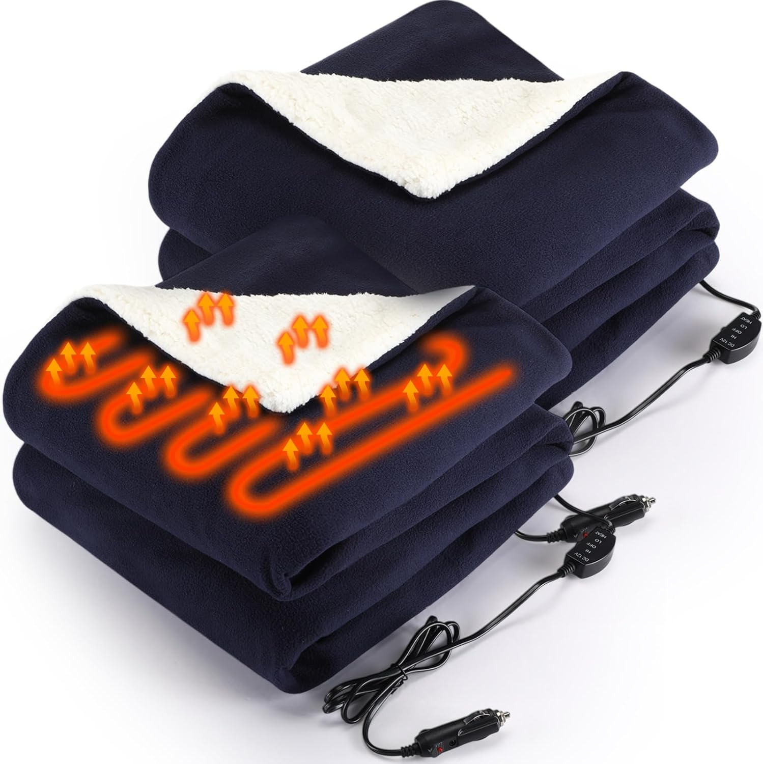 2 Pack Heated Car Blanket,12 Volt 3 Heating Levels 60