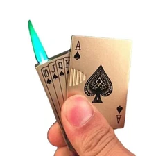 Refillable Green Flame Butane Poker Playing Card Deck Cigarette Lighter