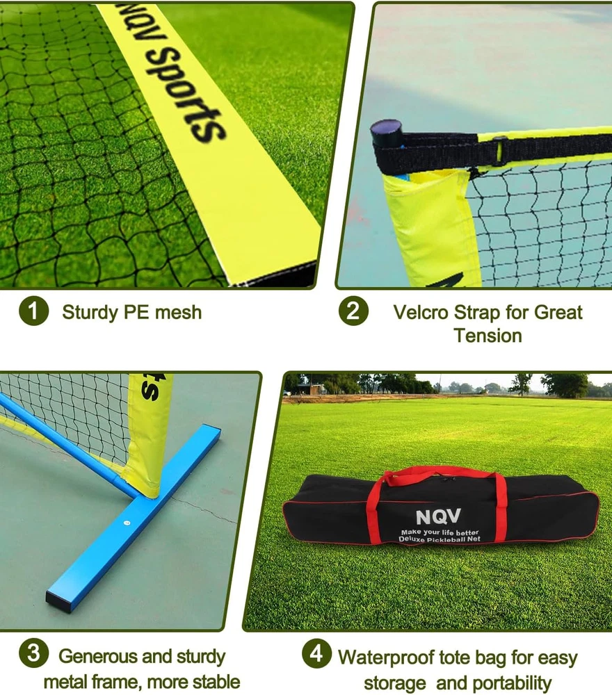 Pickleball Set with Net, 4 Wood Paddles, 22FT Net, 4 Balls, 1 Bag, 2 Chalks, Yel