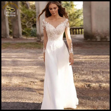 Chiffon Boho Wedding Dresses Plus Size Illusion Backless Bridal Long Sleeves
