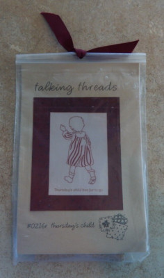 VTG New Talking Threads Embroidery Redwork Pattern Kit THURSDAY'S CHILD #0216r
