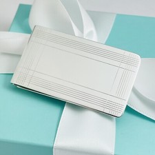 Tiffany  Co Machine Turned Pin Stripe Engravable ID Money Clip in Silver