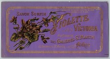 Perfume Francés c1890-1920 Etiqueta Savon Surfin Violeta Victoria Paris 
