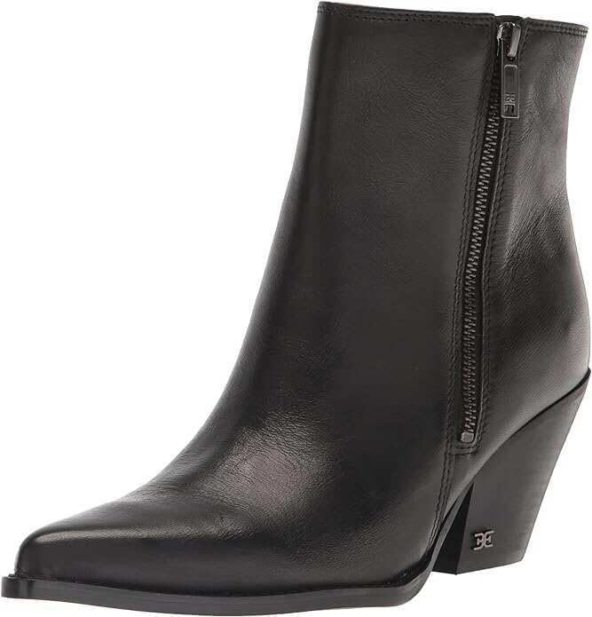 Sam Edelman Jane Black Leather Pointy Toe Western Ankle Boots 7 37