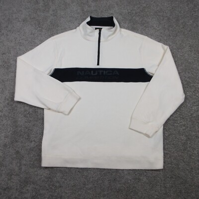 Nautica Sweater Mens Large Off White Competition Sail Knit Quarter Zip Pullover