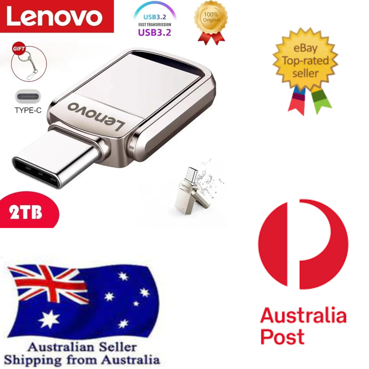 Lenovo 2TB USB Dual Use Disk Flash Drive OTG Metal High Speed
