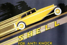 YELLOW CAR SPEED UPHILL SHELL ANTI KNOCK AUTOMOBILE VINTAGE POSTER REPRO